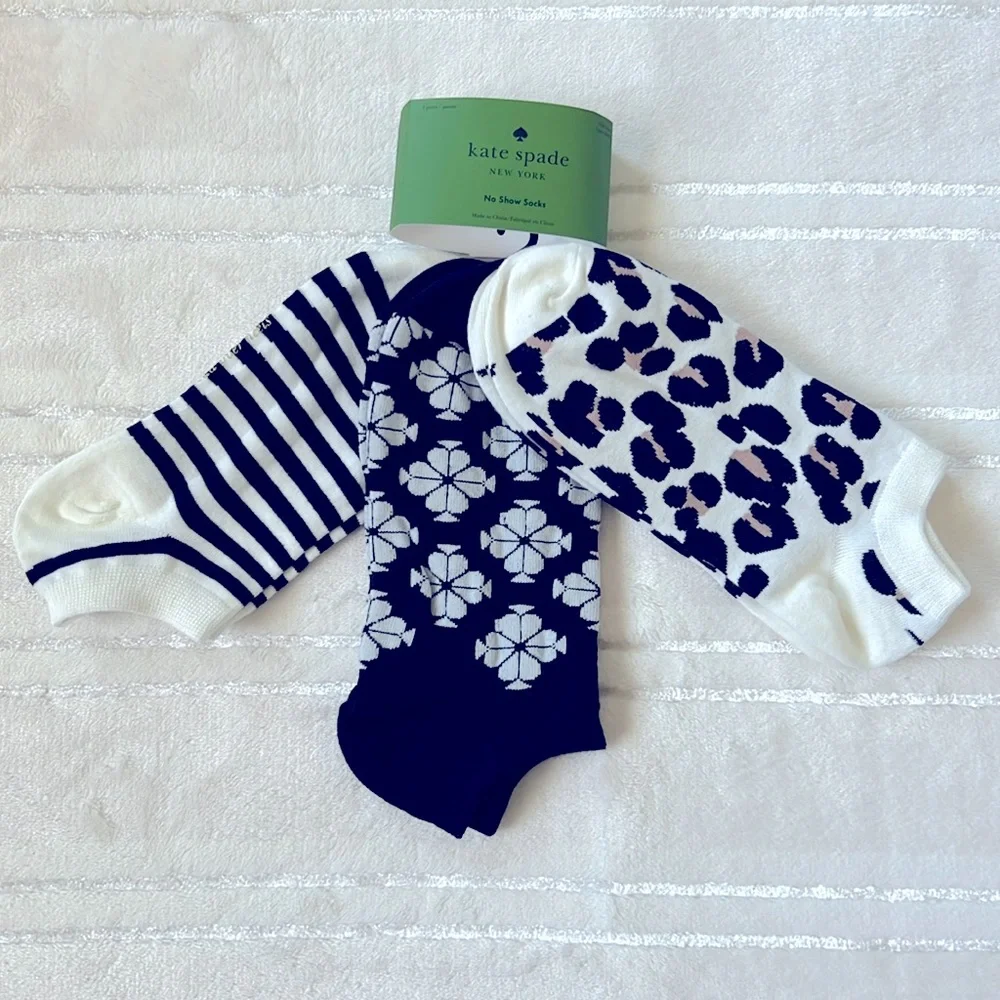 Kate Spade NY Leopard Stripes No Show Socks 3 Pairs One Size